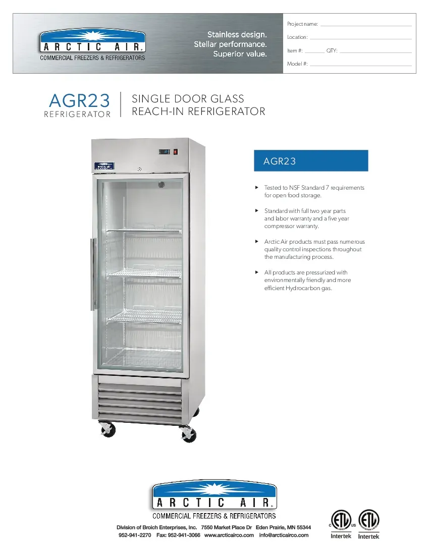 arctic-air-agr23-refrigerator-reach-in-115v-one-section-self-contained-spec-260726a6bkw8.pdf
