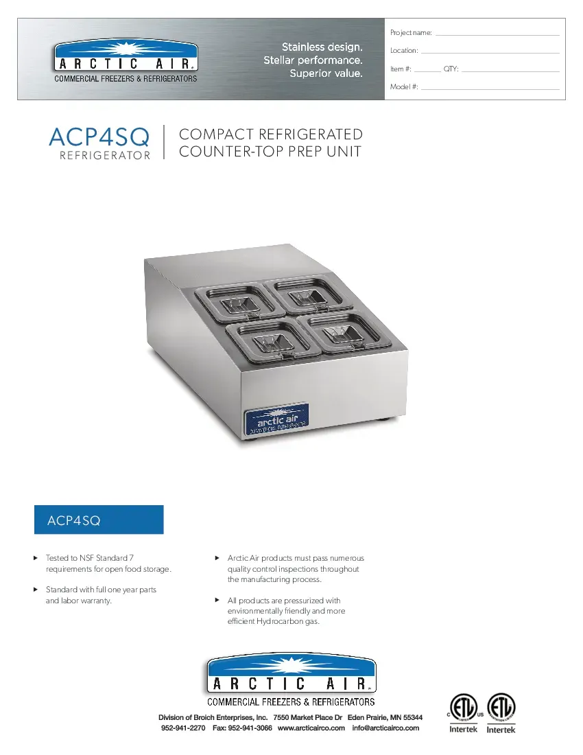 arctic-air-acp4sq-refrigerated-countertop-pan-rail-115v-specsheet-260726pfvr5e.pdf